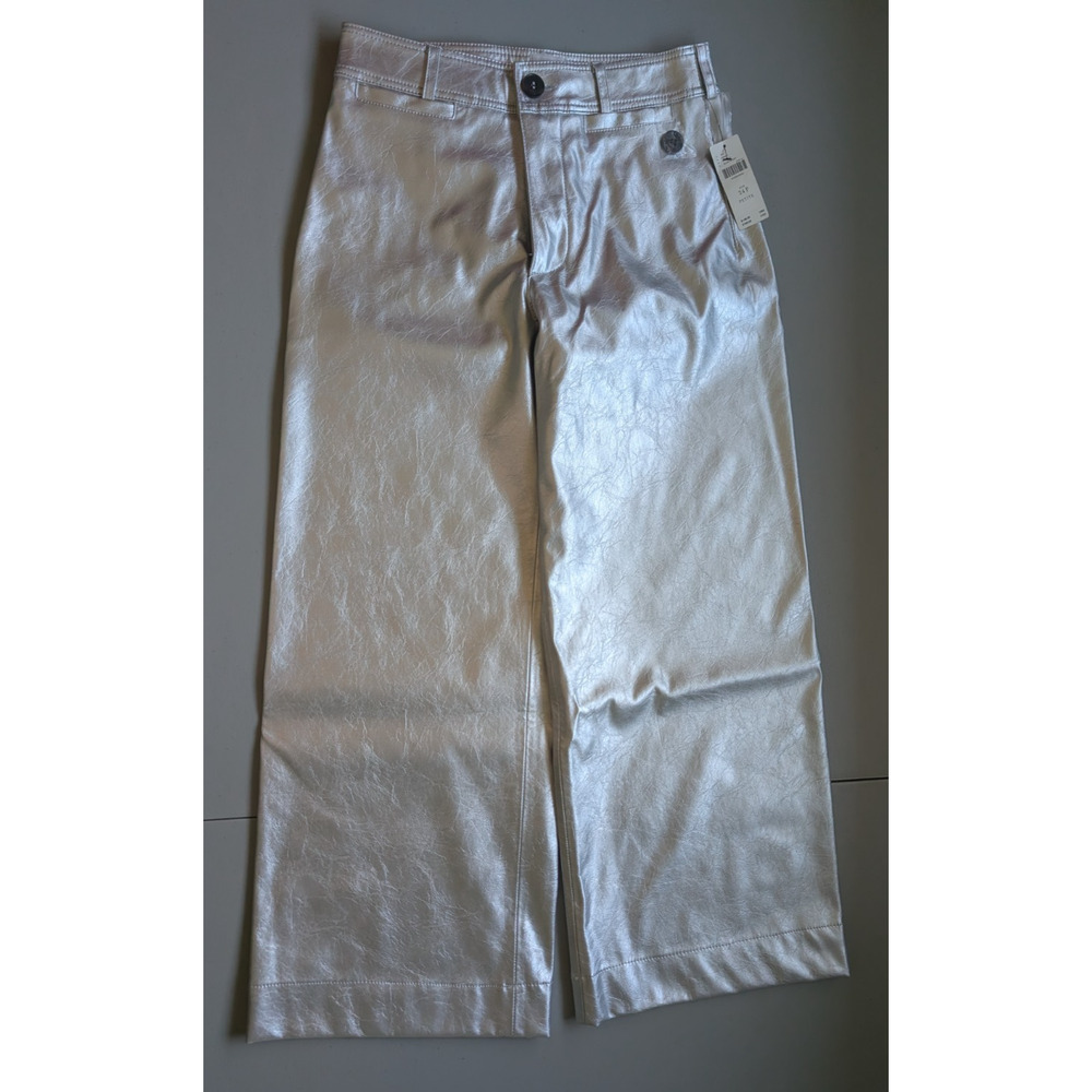 NWT Maeve The Ettie HR Crop Faux-leather Wide-Leg Pants Sz 24P Silver #7D532 - Picture 2 of 10